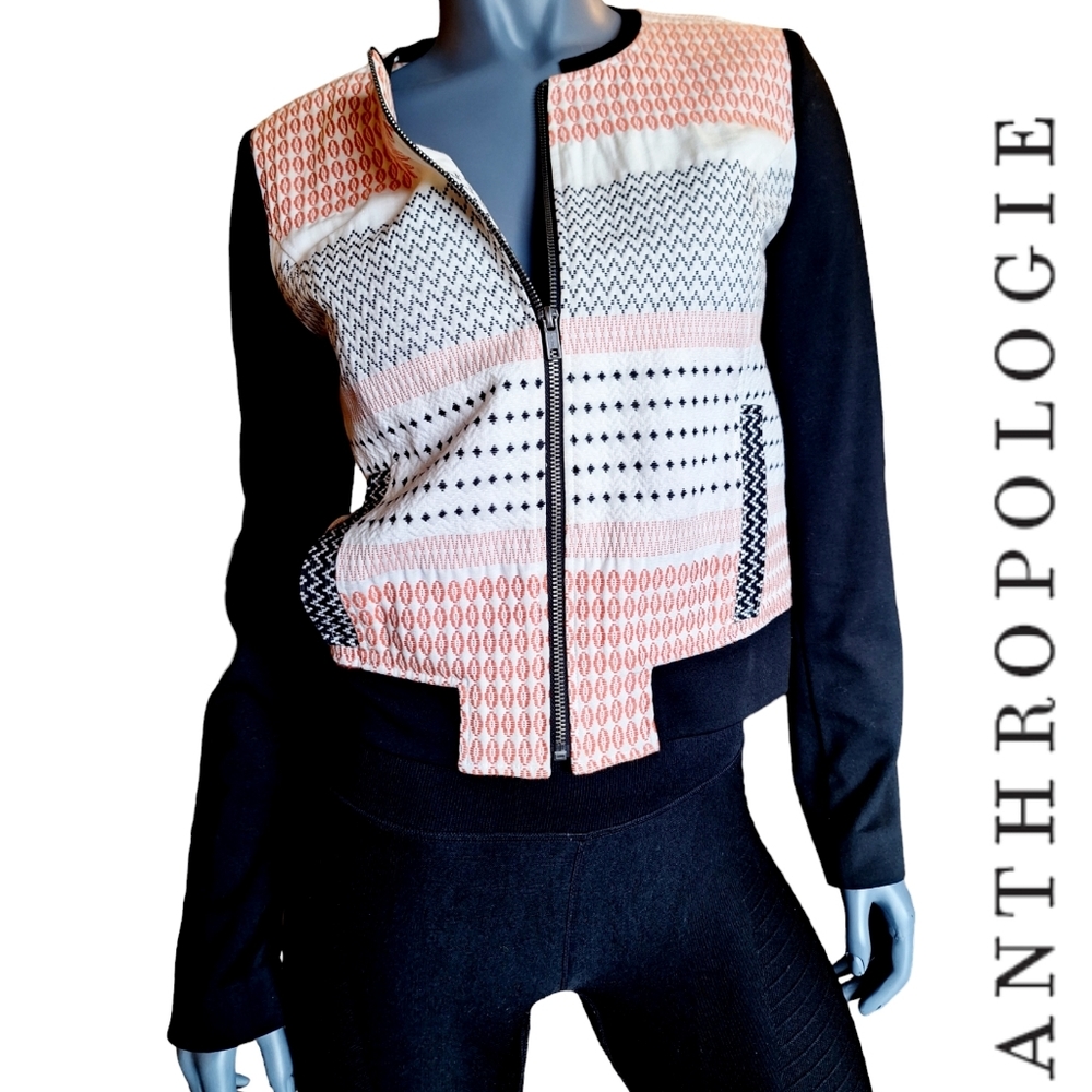 Ella Moss | Anthropologie Embroidered Zip Blazer Jacket | Size Medium
